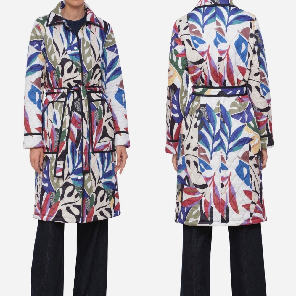 Avec Les Filles Waist Quilted Jacket In Botanical NWOT